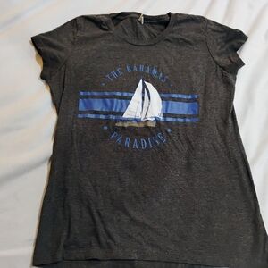 Bahamas Paradise Gray Tee with Blue Sailboat